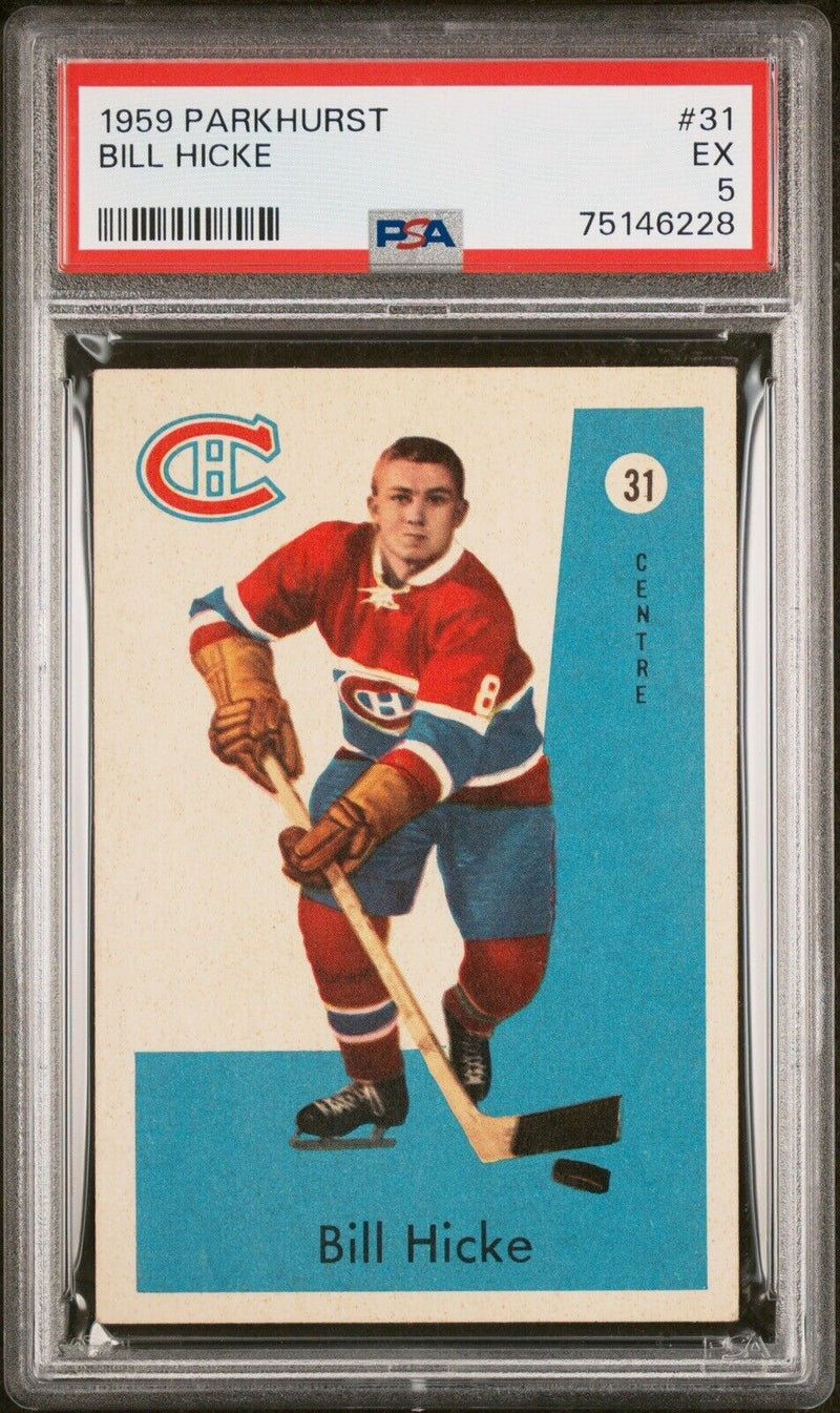 1959 Parkhurst Hockey Bill Hicke PSA 5 - Cartes Sportives Rive Sud