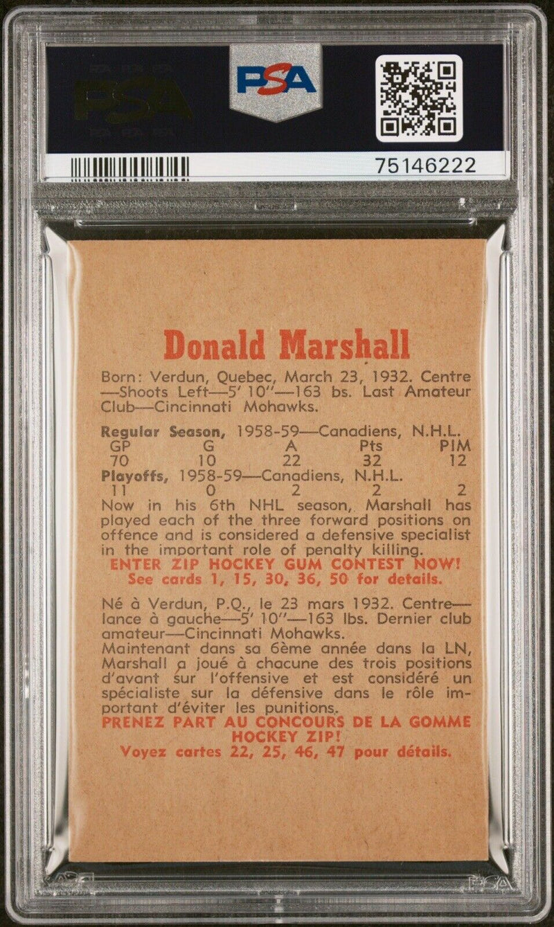 1959 Parkhurst Hockey Don Marshall PSA 2 - Cartes Sportives Rive Sud