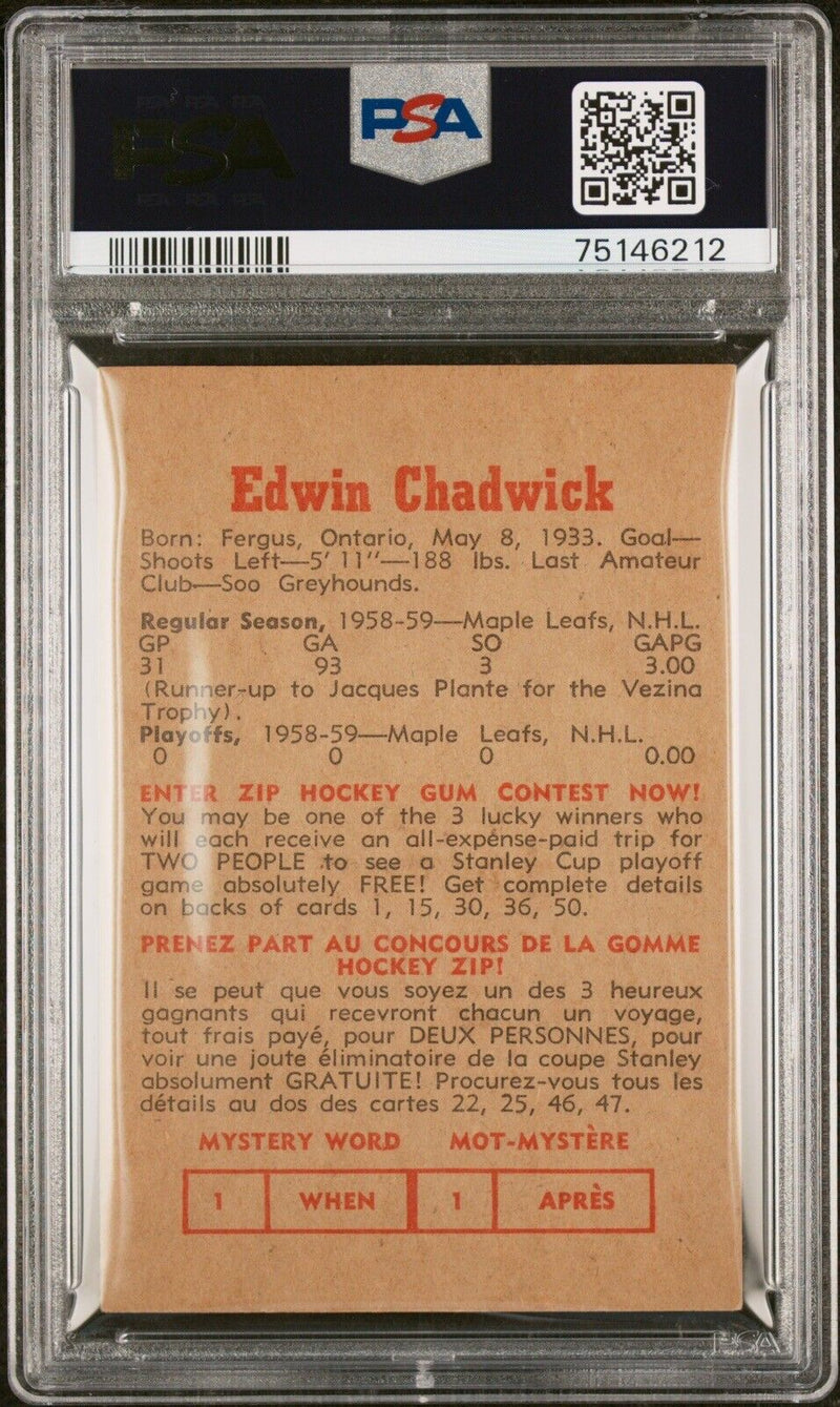 1959 Parkhurst Hockey Ed Chadwick PSA 4 - Cartes Sportives Rive Sud