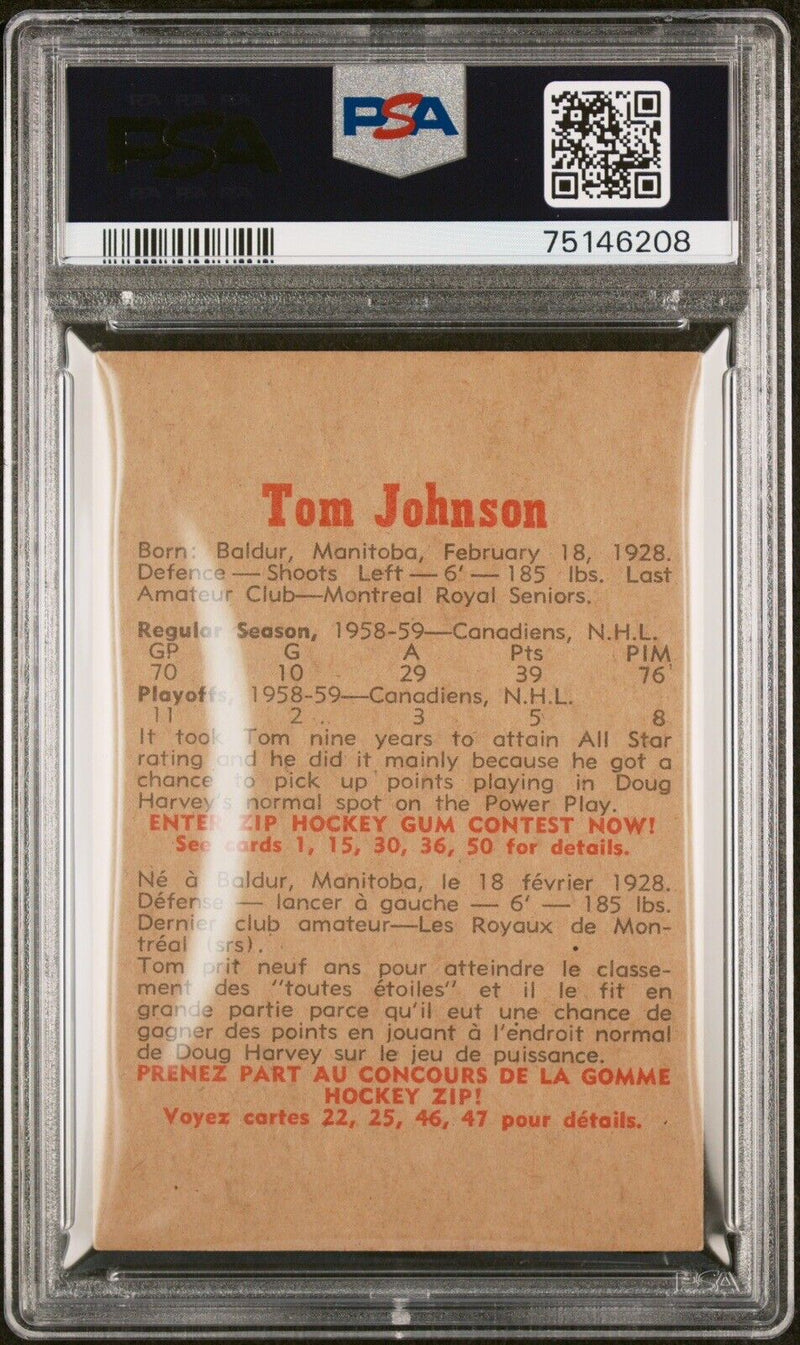 1959 Parkhurst Hockey Tom Johnson PSA 4 - Cartes Sportives Rive Sud