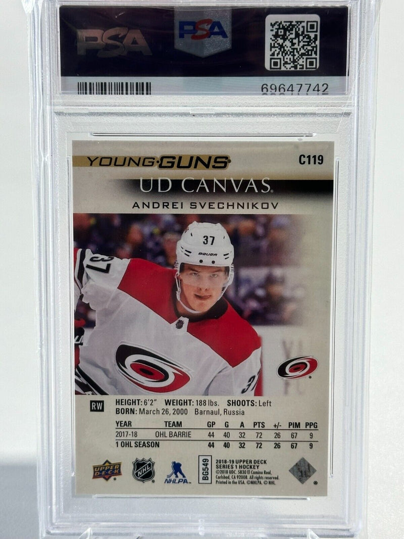 2018-19 Upper Deck UD Canvas Young Guns Andrei Sveshnikov Rookie GEM MT PSA 10 - Cartes Sportives Rive Sud