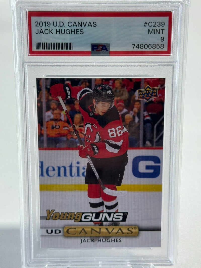 2019-20 Upper Deck UD Canvas Young Guns Jack Hughes Rookie PSA 9 - Cartes Sportives Rive Sud