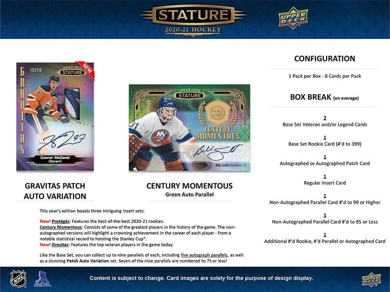 2020-21 Upper Deck Stature Hockey Hobby Box - Cartes Sportives Rive Sud