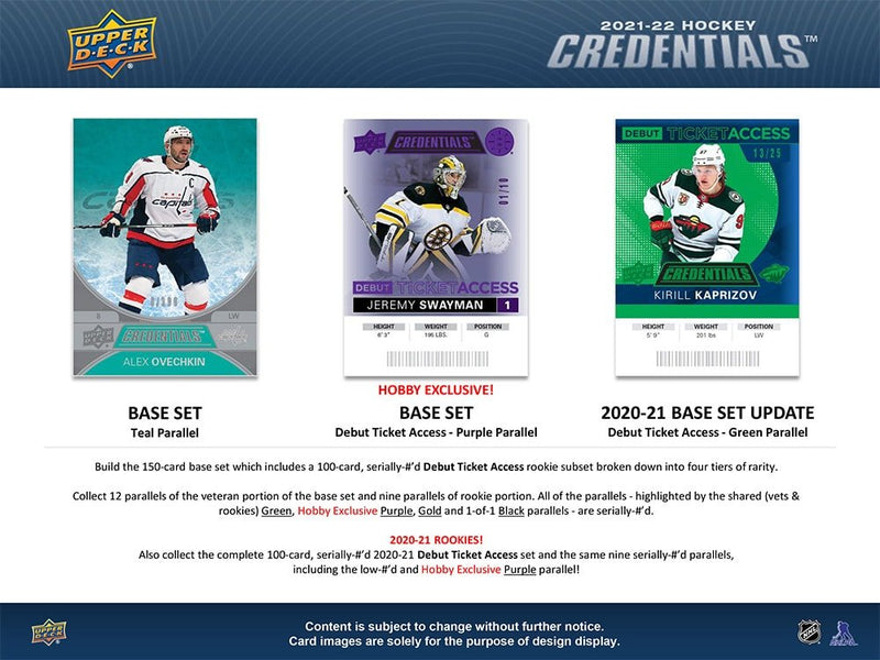 2021-22 Upper Deck Credentials Hockey Hobby Box - Cartes Sportives Rive Sud