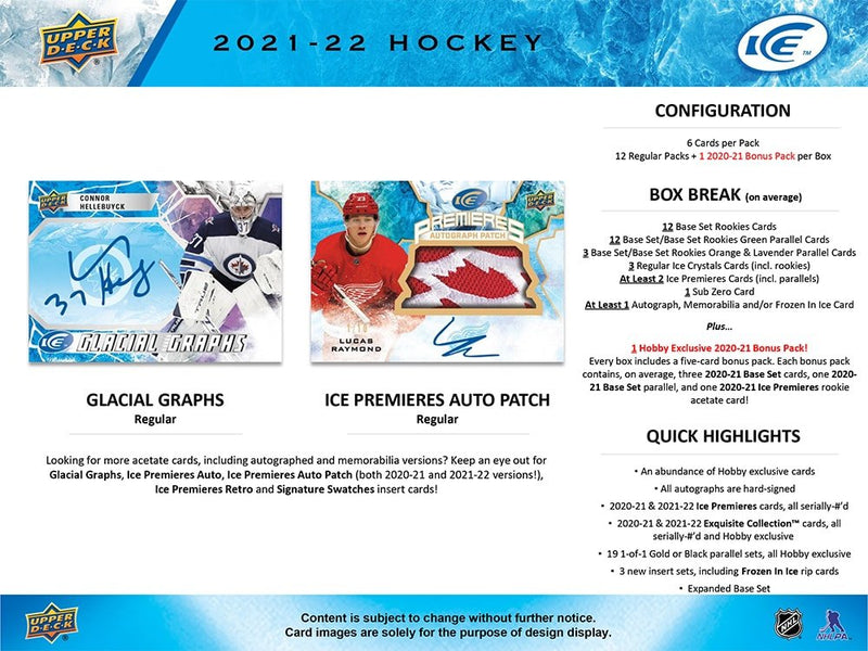 2021-22 Upper Deck Ice Hockey Hobby Box - Cartes Sportives Rive Sud