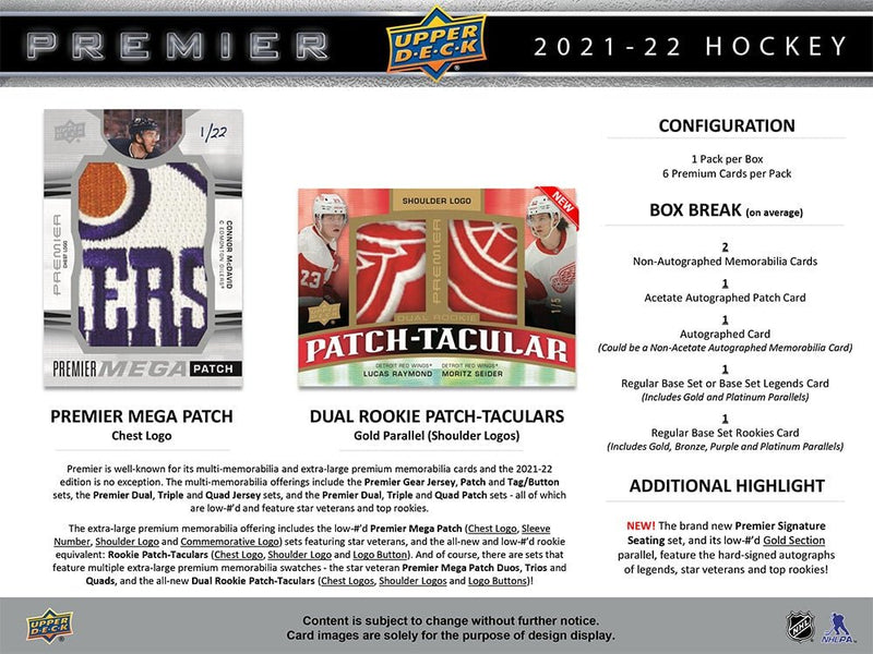 2021-22 Upper Deck Premier Hockey Hobby Box - Cartes Sportives Rive Sud