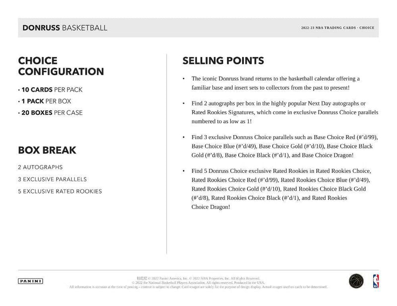 2022 - 23 Panini Donruss Basketball Choice Hobby Box - Cartes Sportives Rive Sud