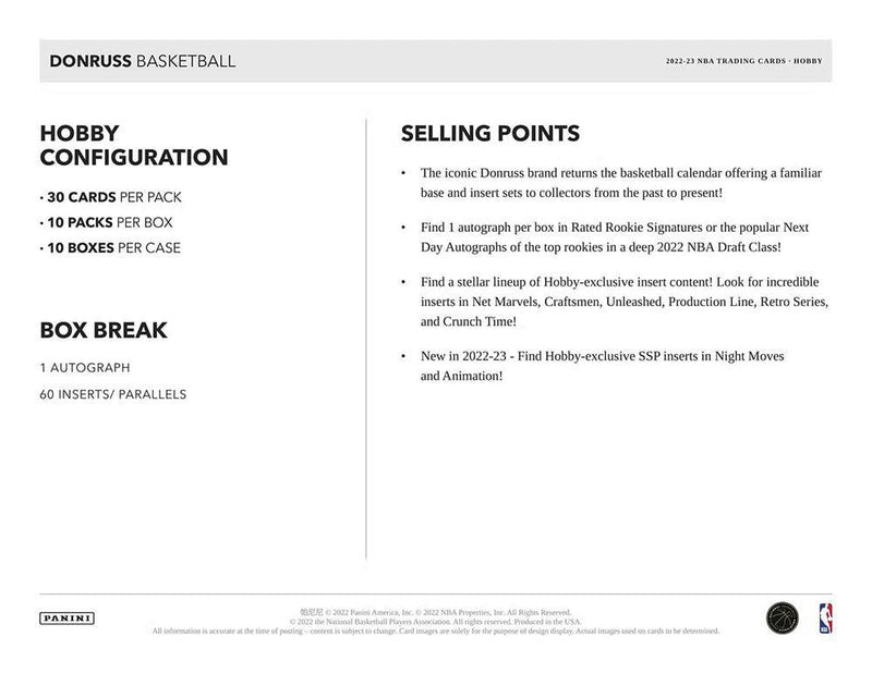 2022 - 23 Panini Donruss Basketball Hobby Box - Cartes Sportives Rive Sud