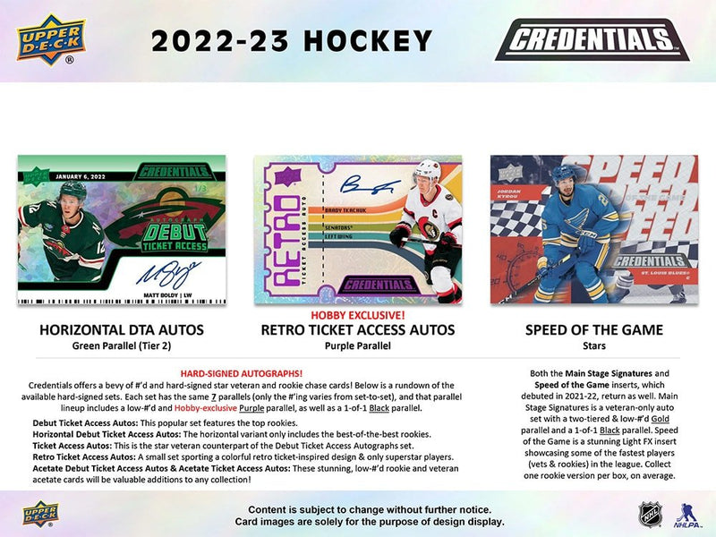 2022-23 Upper Deck Credentials Hockey Hobby Box - Cartes Sportives Rive Sud