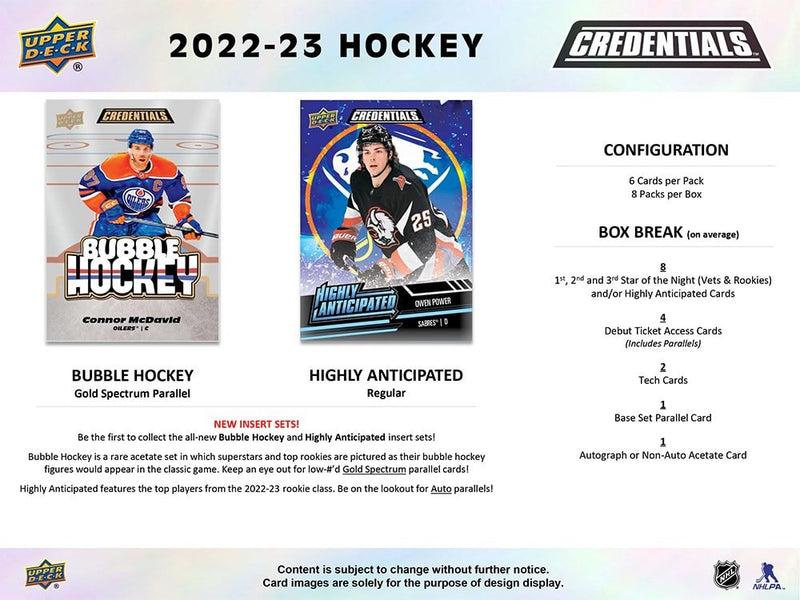 2022-23 Upper Deck Credentials Hockey Hobby Box - Cartes Sportives Rive Sud