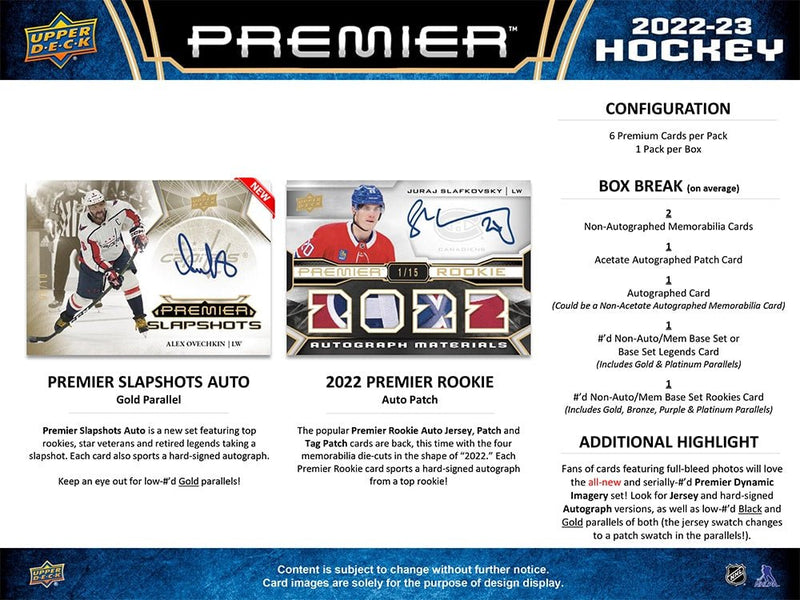 2022 - 23 Upper Deck Premier Hockey Hobby Box - Cartes Sportives Rive Sud