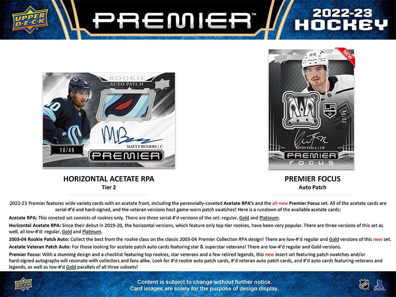 2022 - 23 Upper Deck Premier Hockey Hobby Box - Cartes Sportives Rive Sud