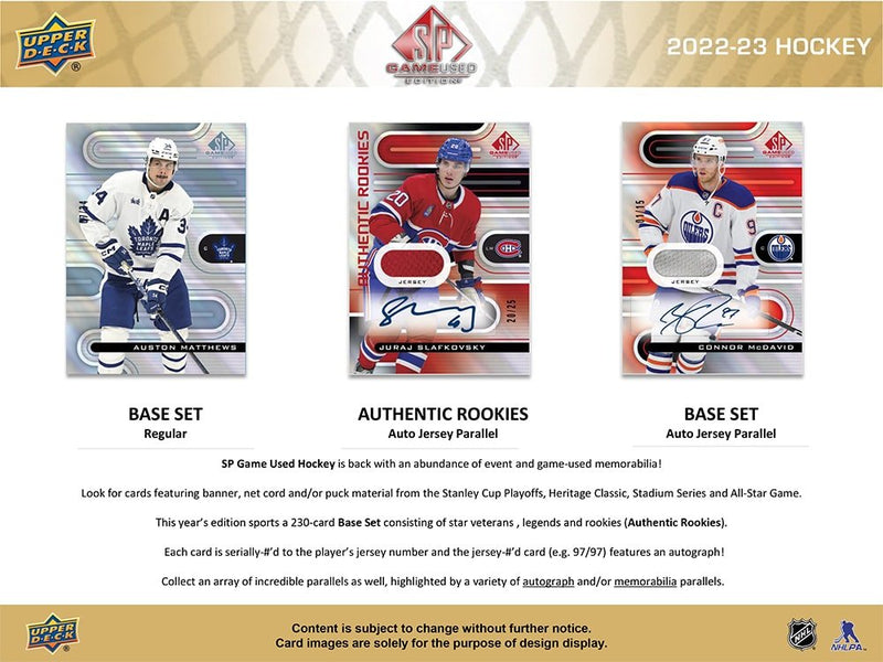 2022-23 Upper Deck SP Game Used Hockey Hobby Box - Cartes Sportives Rive Sud