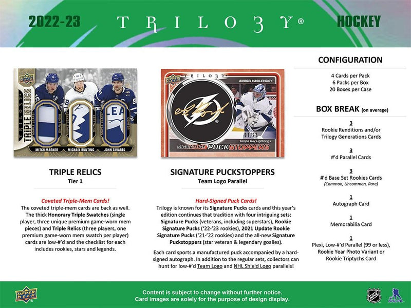 2022-23 Upper Deck Trilogy Hockey Hobby Box - Cartes Sportives Rive Sud