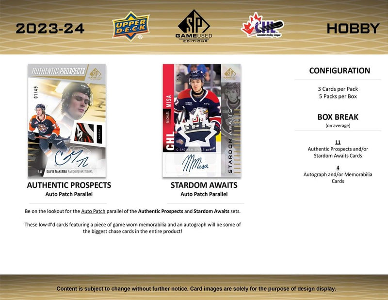 2023 - 24 Upper Deck CHL SP Game Used Hobby Box - Cartes Sportives Rive Sud