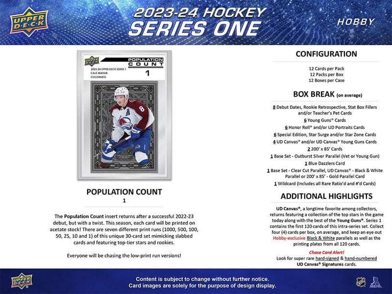 2023-24 Upper Deck Series 1 Hockey Hobby Box - Cartes Sportives Rive Sud