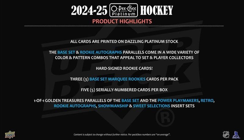 2024 - 25 O - Pee - Chee Platinum Hockey Hobby Box (Pre - Order) - Cartes Sportives Rive Sud
