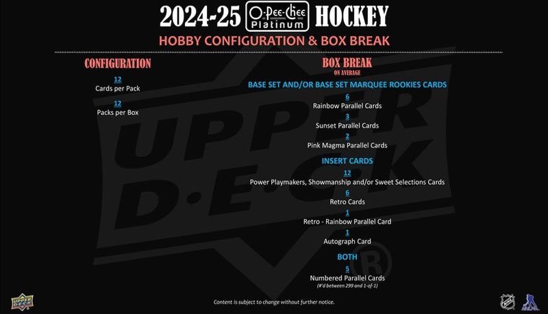 2024 - 25 O - Pee - Chee Platinum Hockey Hobby Box (Pre - Order) - Cartes Sportives Rive Sud