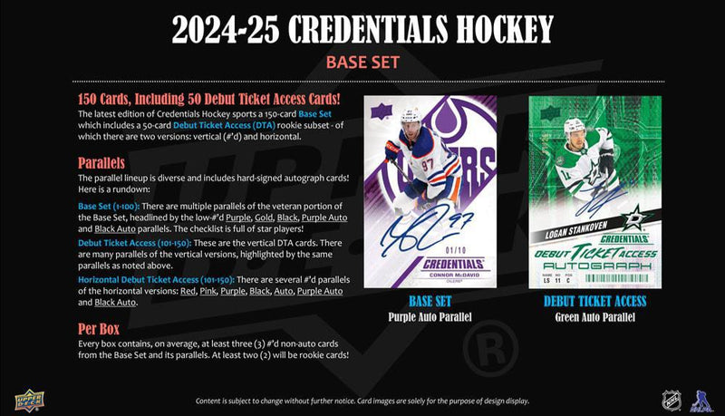 2024 - 25 Upper Deck Credentials Hockey Hobby Box - Cartes Sportives Rive Sud