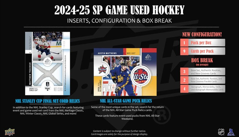 2024 - 25 Upper Deck SP Game Used Hockey Hobby Box (Pre - Order) - Cartes Sportives Rive Sud