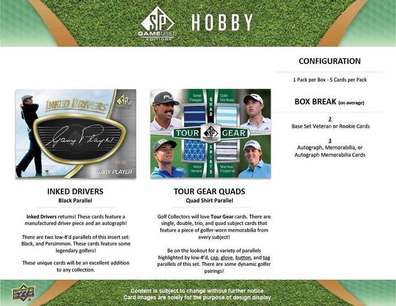 2024 Upper Deck SP Game Used Golf Hobby Box - Cartes Sportives Rive Sud