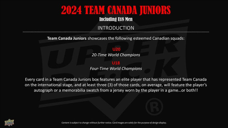 2024 Upper Deck Team Canada Juniors Hockey Hobby Box - Cartes Sportives Rive Sud