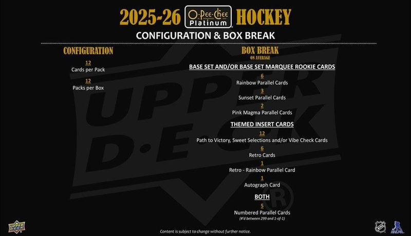 2025 - 26 O - Pee - Chee Platinum Hockey Hobby Box (Pre Order) - Cartes Sportives Rive Sud