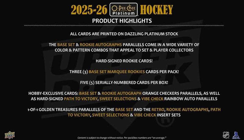 2025 - 26 O - Pee - Chee Platinum Hockey Hobby Box (Pre Order) - Cartes Sportives Rive Sud