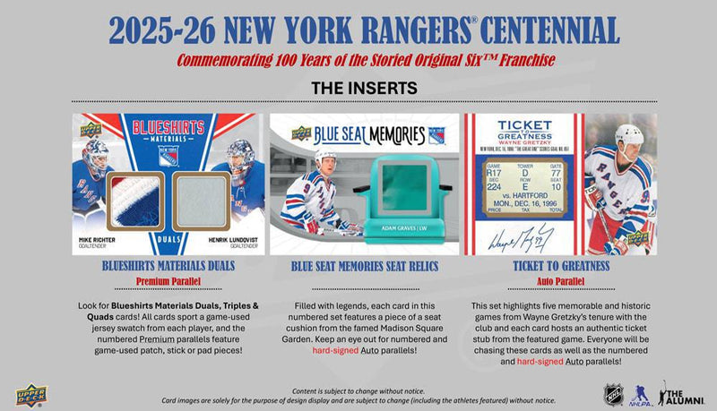 2025 - 26 Upper Deck New York Rangers Centennial Hobby Box (Pre Order) - Cartes Sportives Rive Sud
