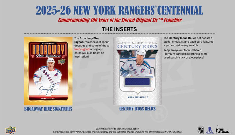 2025 - 26 Upper Deck New York Rangers Centennial Hobby Box (Pre Order) - Cartes Sportives Rive Sud