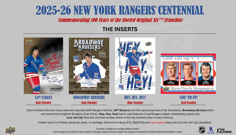 2025 - 26 Upper Deck New York Rangers Centennial Hobby Box (Pre Order) - Cartes Sportives Rive Sud