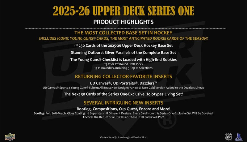 2025 - 26 Upper Deck Series 1 Hockey Blaster Box (Pre Order) - Cartes Sportives Rive Sud