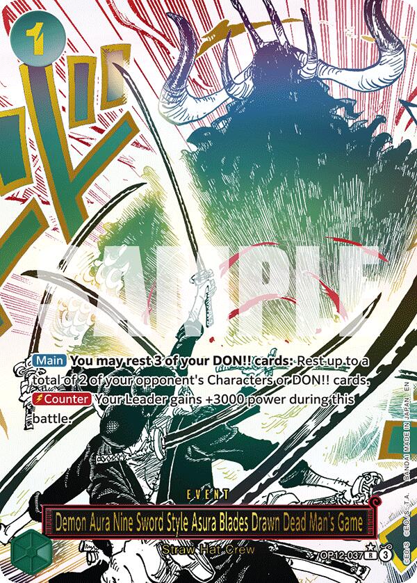 Demon Aura Nine Sword Style Asura Blades Drawn Dead Man's Game (Alternate Art) [OP12 - OP12 - 037] - Cartes Sportives Rive Sud