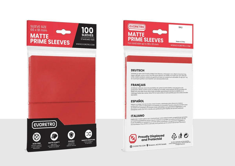 Evoretro Matte Card Sleeves Standard Size 66 x 91 mm 100 Pack - Cartes Sportives Rive Sud