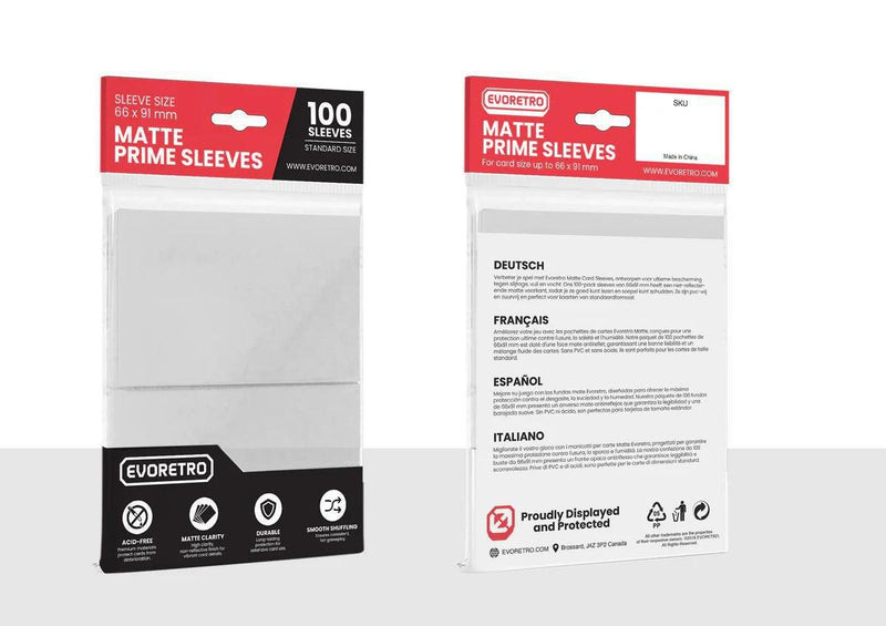 Evoretro Matte Card Sleeves Standard Size 66 x 91 mm 100 Pack - Cartes Sportives Rive Sud