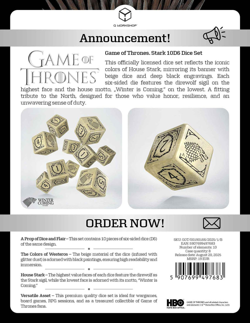 Game of Thrones Stark 10xD6 Dice Set (Pre - Order) - Cartes Sportives Rive Sud
