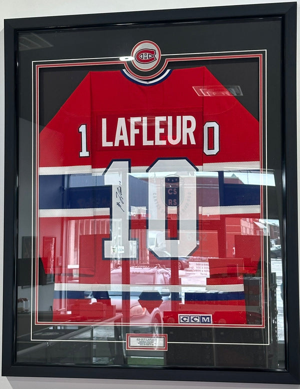 Guy Lafleur Hockey Jersey Frame Autographed Authenticated 43x35 - Cartes Sportives Rive Sud