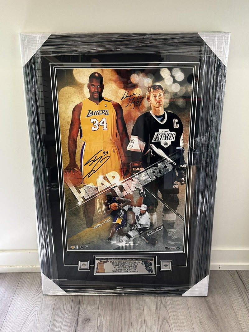 LA Legends Shaquille O'Neil / Wayne Gretzky Framed 43x29 Autographed Authenticated Upper Deck Limited /50 - Cartes Sportives Rive Sud