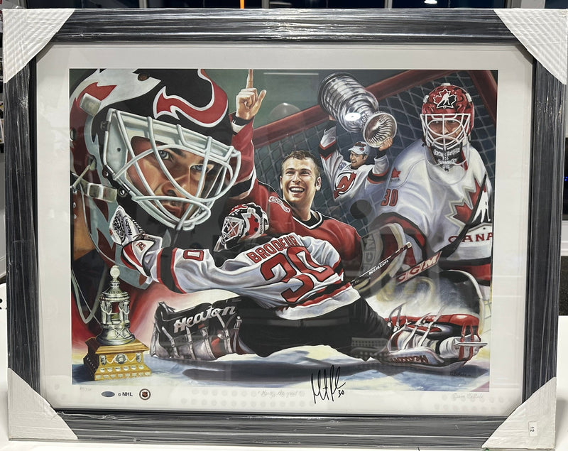 Martin Brodeur "Marty The Great" Frame Autographed Authenticated 34X27 - Cartes Sportives Rive Sud