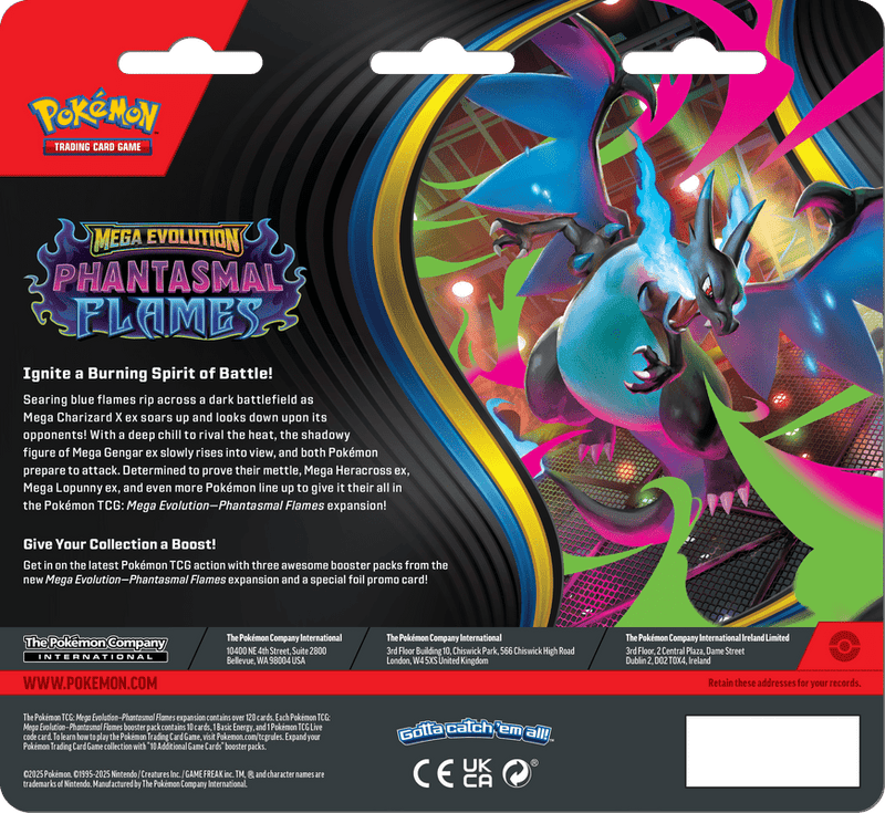 Pokemon ME02 Phantasmal Flames 3PK Blister (Pre - Order) - Cartes Sportives Rive Sud