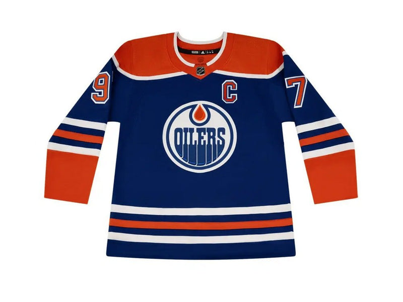 UDA Connor McDavid Autographed Edmonton Oilers Blue Adidas Jersey - Cartes Sportives Rive Sud