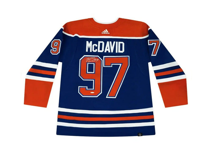 UDA Connor McDavid Autographed Edmonton Oilers Blue Adidas Jersey - Cartes Sportives Rive Sud