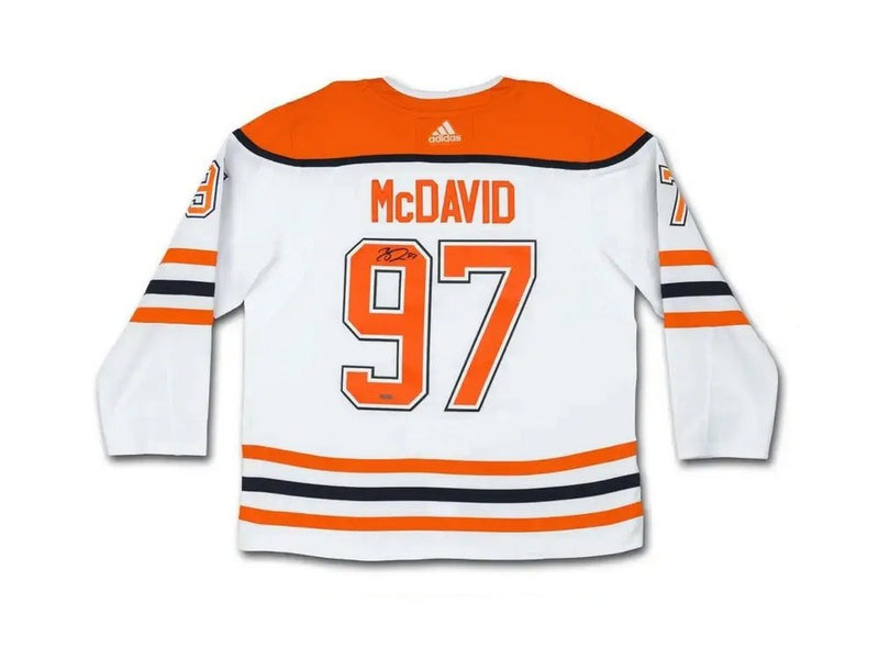 UDA Connor McDavid Autographed Edmonton Oilers Reverse Retro White Adidas Jersey - Cartes Sportives Rive Sud