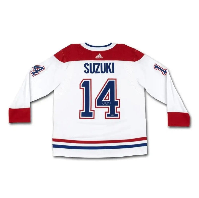 UDA Nick Suzuki Autographed Montreal Canadiens White Adidas Jersey - Cartes Sportives Rive Sud