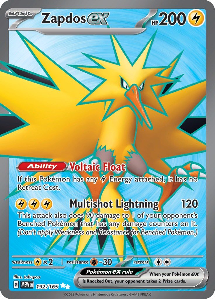 Zapdos ex - 192/165 [MEW - 192/165] - Cartes Sportives Rive Sud